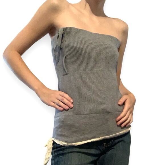 Other Tops - Y2K Gray Knit Tube Top Lace Hem Button Side Small Medium